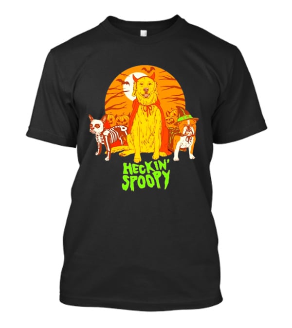 Heckin' Spoopy Dogs Halloween Golden Retriever Skeleton Costume Pumpkin Moon T-Shirt