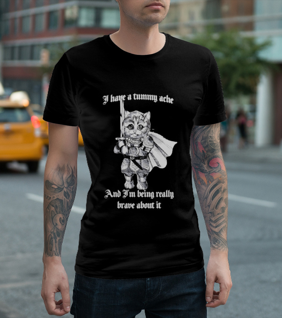 I Have A Tummy Ache And I'm Being Really Brave About It Knight Cat With Sword T-Shirt