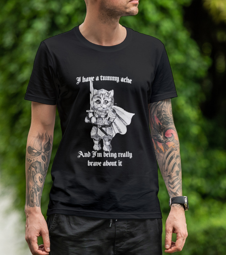 I Have A Tummy Ache And I'm Being Really Brave About It Knight Cat With Sword T-Shirt