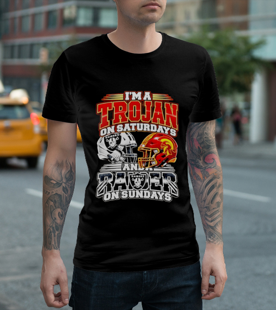 I'm A Trojan On Saturdays And A Raider On Sundays USC Trojans Las Vegas Raiders 2026 T-Shirt