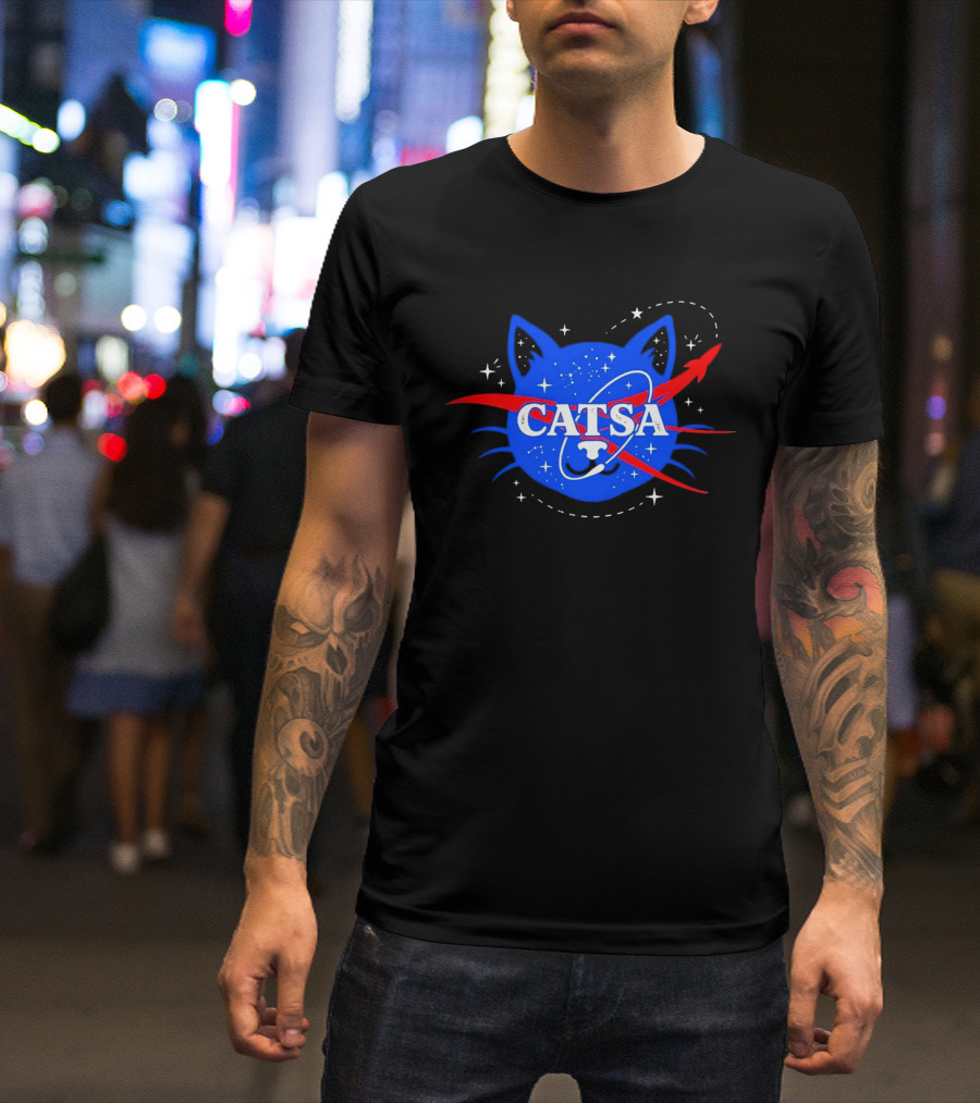 CATSA Space Cat NASA Science Logo Rocket Astronaut T-Shirt