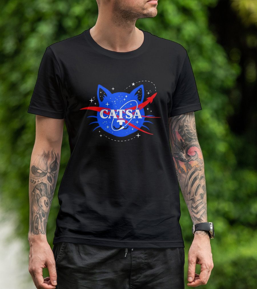 CATSA Space Cat NASA Science Logo Rocket Astronaut T-Shirt