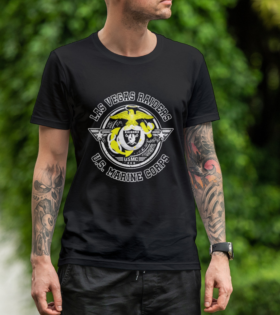 Las Vegas Raiders US Marine Corps USMC Winged Emblem Military Pride T-Shirt