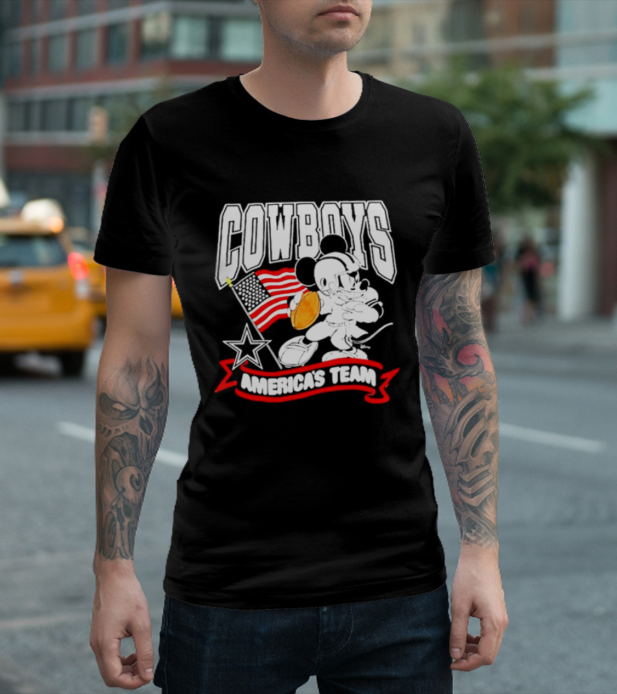 Cowboys Mickey Mouse Americans Team Flag Football T-Shirt