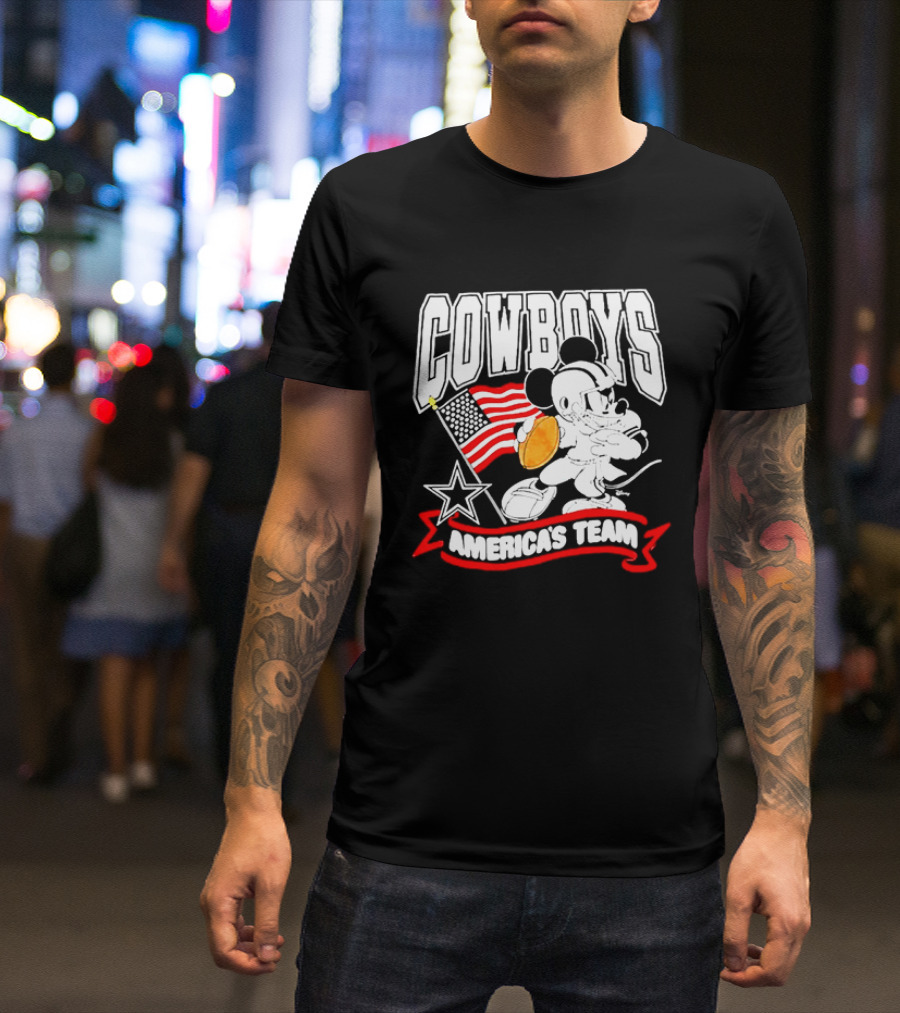 Cowboys Mickey Mouse Americans Team Flag Football T-Shirt