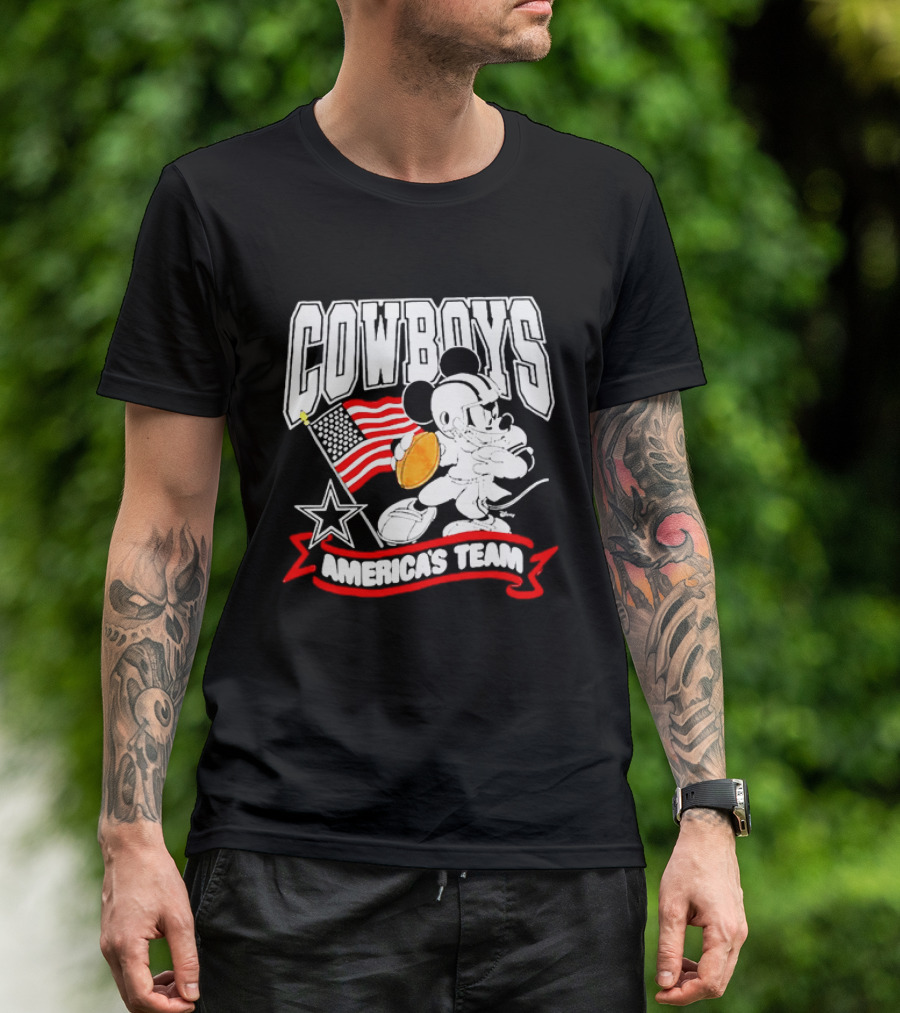 Cowboys Mickey Mouse Americans Team Flag Football T-Shirt