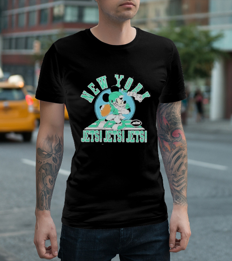 New York Jets Mickey Mouse Football Jets! Jets! Jets! T-Shirt