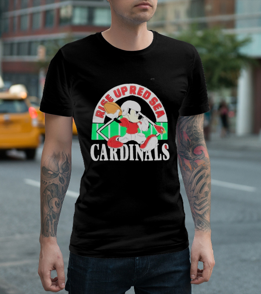 Rise Up Red Sea Cardinals Mickey Mouse Football Team Spirit T-Shirt