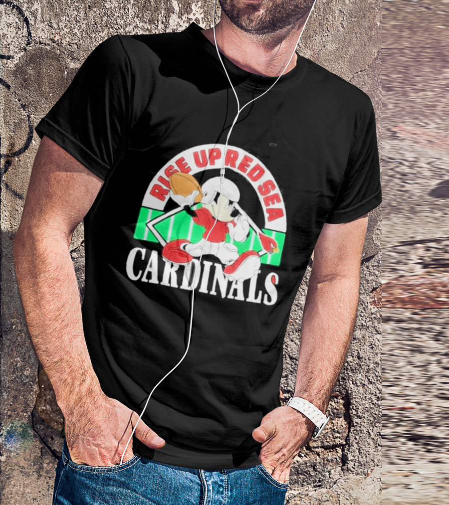 Rise Up Red Sea Cardinals Mickey Mouse Football Team Spirit T-Shirt