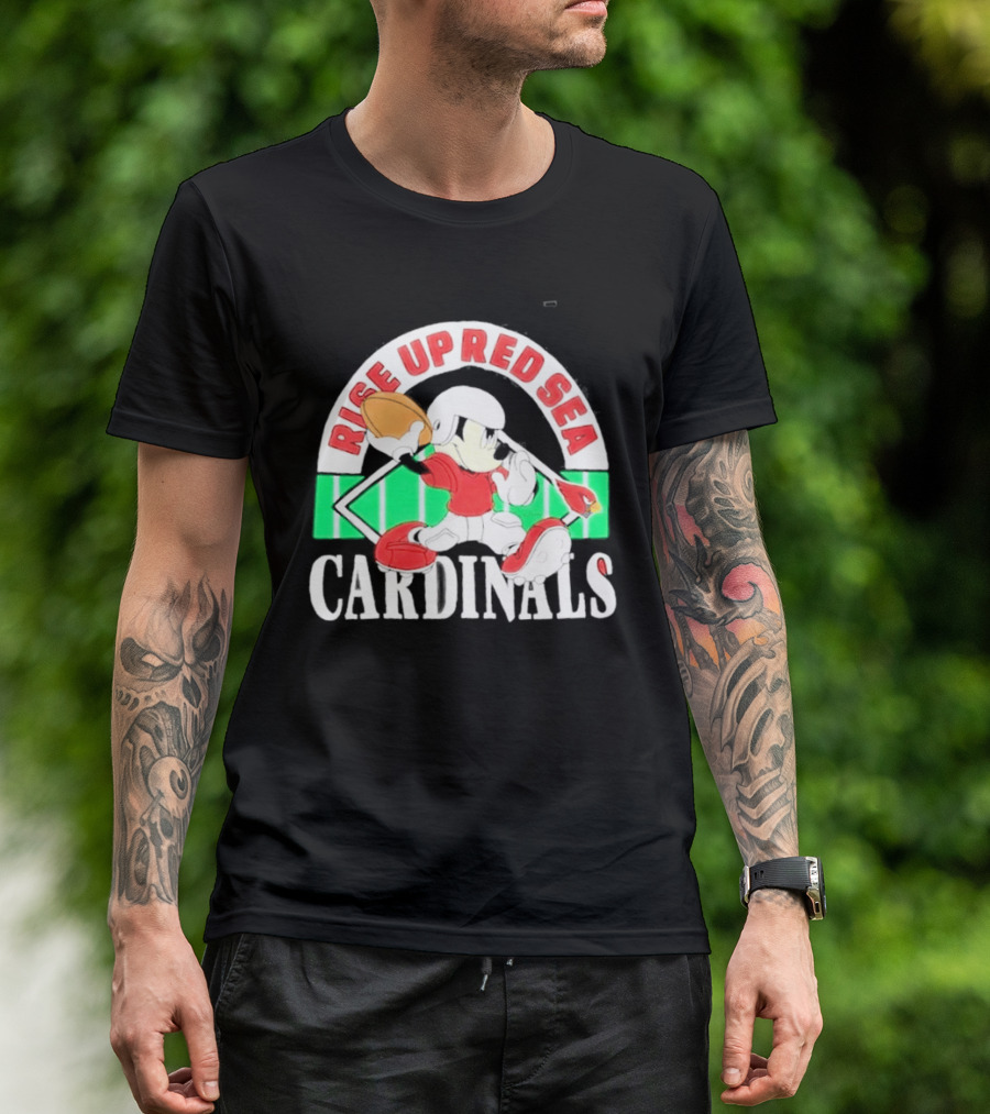 Rise Up Red Sea Cardinals Mickey Mouse Football Team Spirit T-Shirt