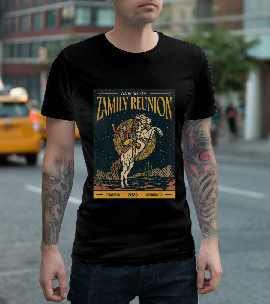 Zac Brown Band Zamily Reunion Morrison CO 2026 Live At Red Rocks October 20 Cowboy And Horse T-Shirt