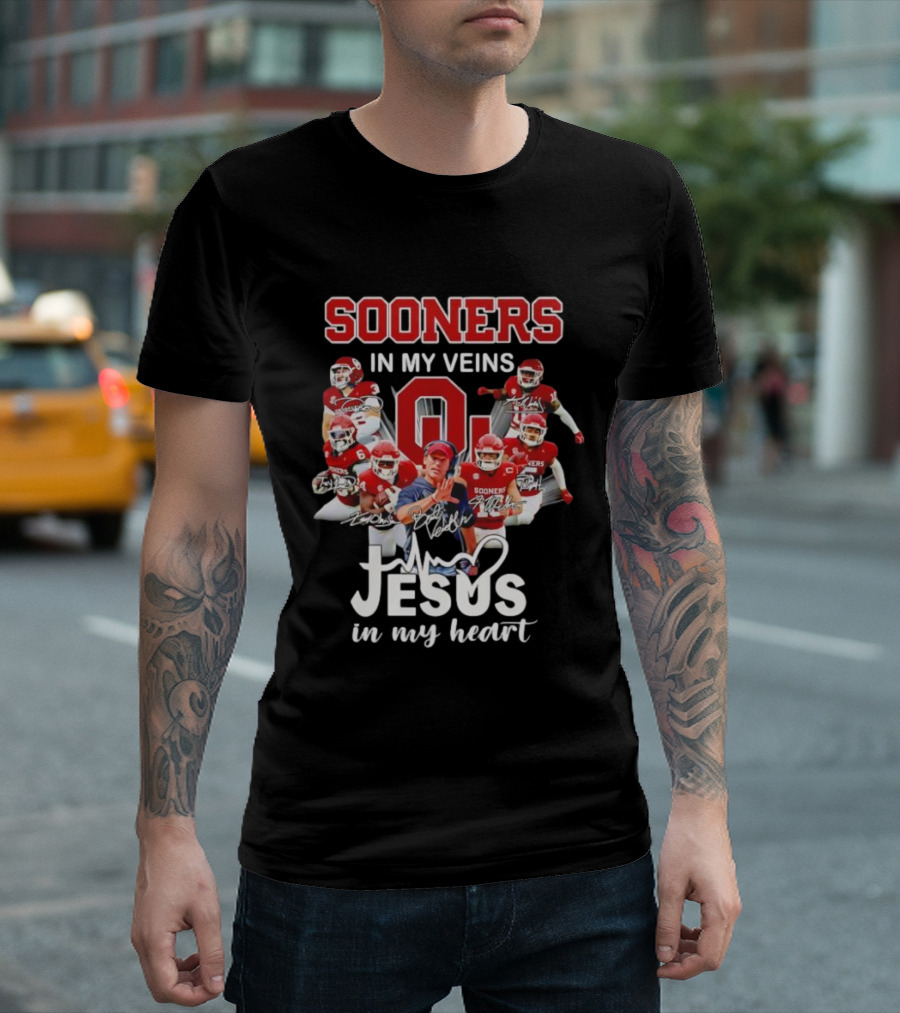 Oklahoma Sooners In My Veins Jesus In My Heart Football Team Spirit T-Shirt