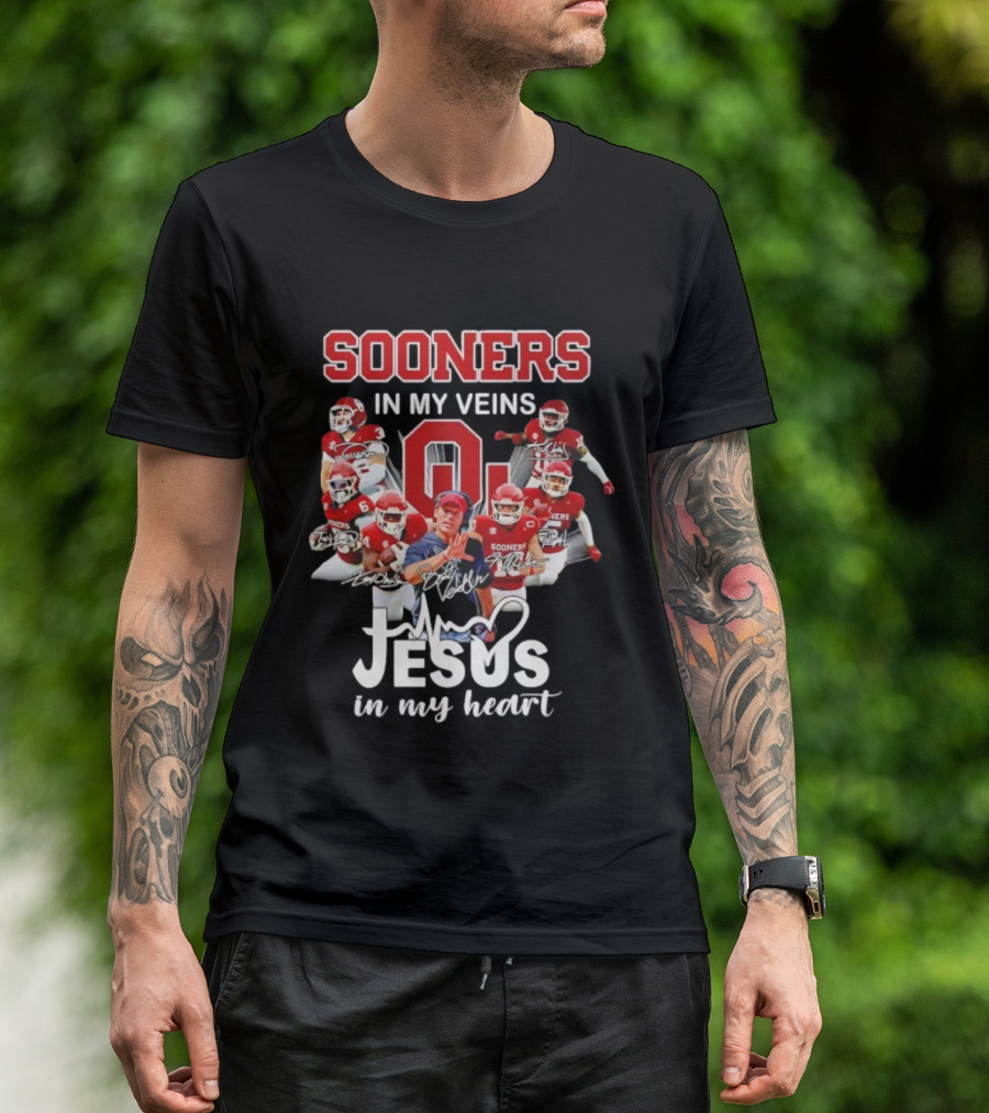 Oklahoma Sooners In My Veins Jesus In My Heart Football Team Spirit T-Shirt