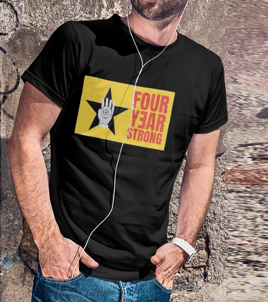 Four Year Strong Star With Hand Eye Symbol On Yellow Background T-Shirt