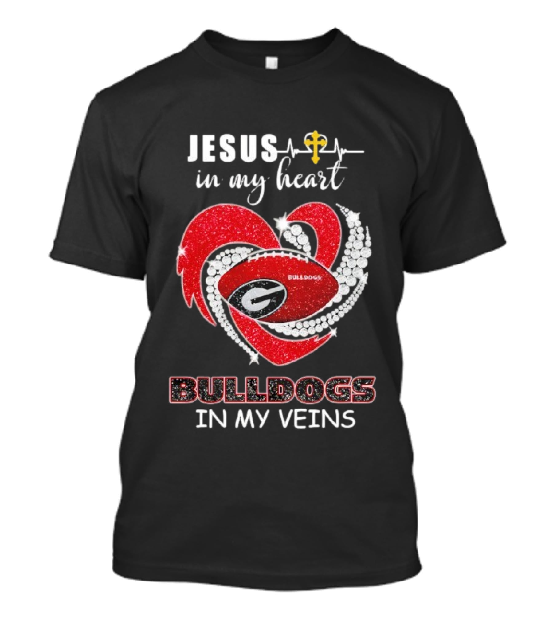 Jesus In My Heart Bulldogs In My Veins Diamond Heart T-Shirt