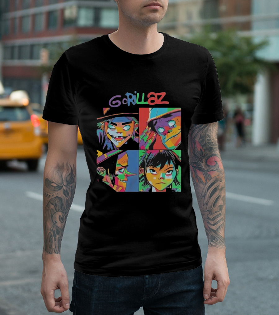 Gorillaz 2D Murdoc Niccals Noodle Russel Hobbs Members Portrait T-Shirt