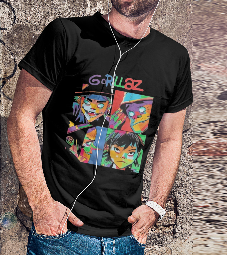 Gorillaz 2D Murdoc Niccals Noodle Russel Hobbs Members Portrait T-Shirt
