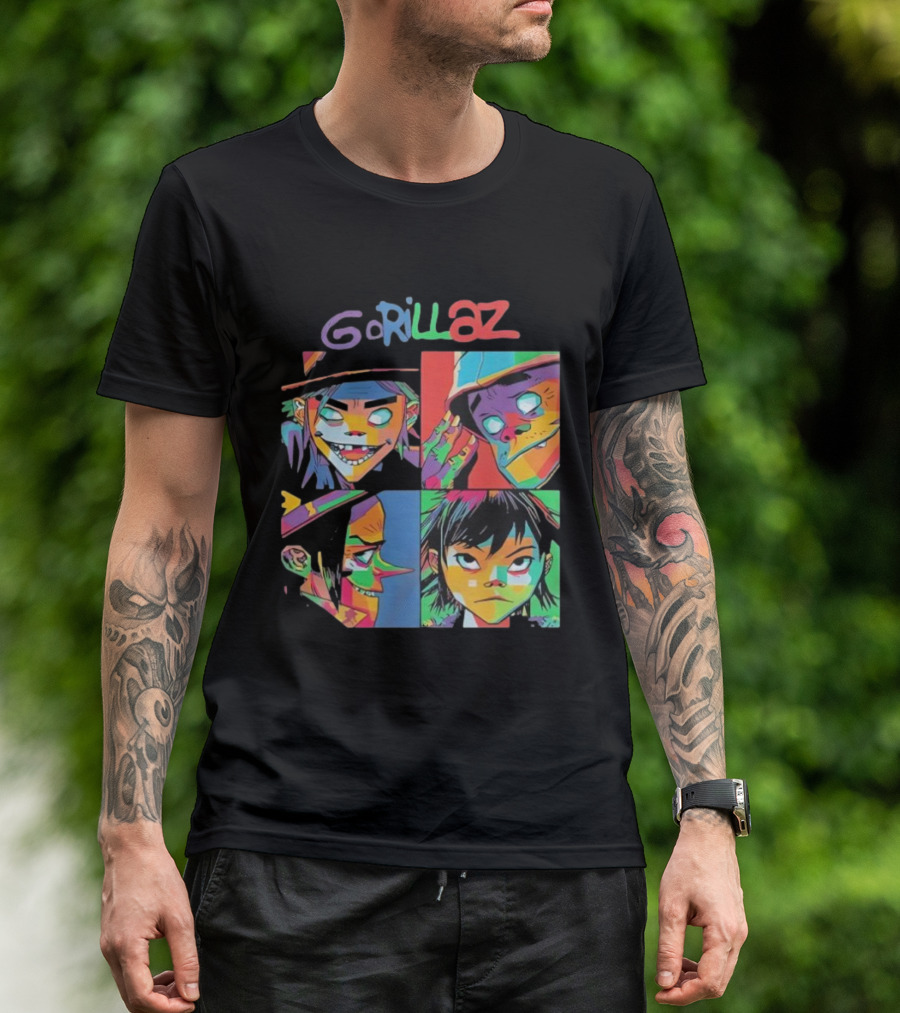 Gorillaz 2D Murdoc Niccals Noodle Russel Hobbs Members Portrait T-Shirt