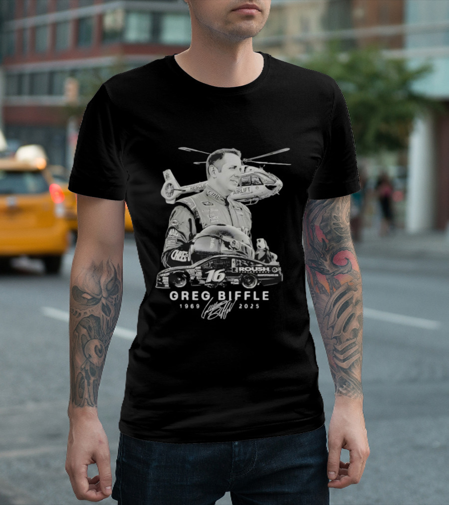 Greg Biffle NASCAR Legend 1969 2026 Memorial Helicopter Pilot Rescue Airlift 16 Roush Fenway Tribute T-Shirt