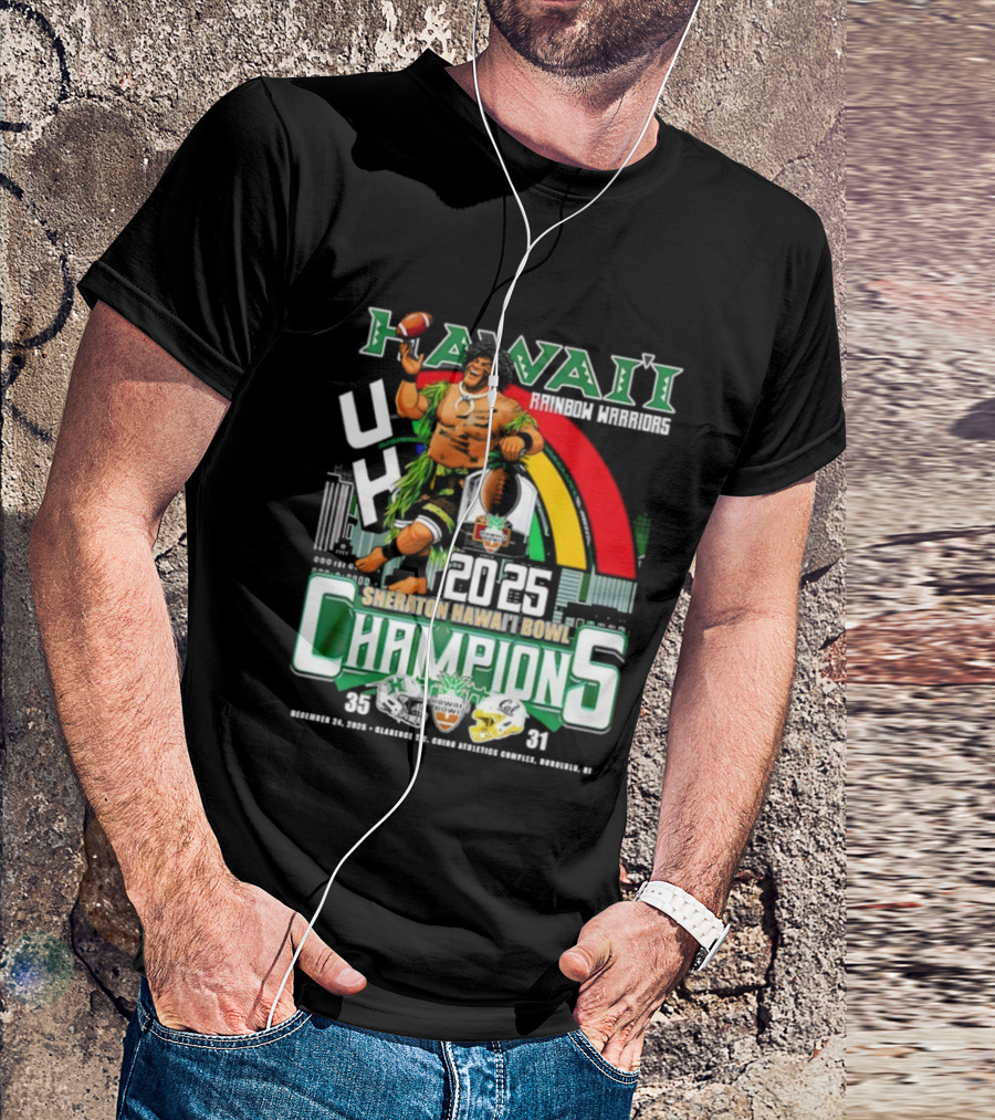 Hawaii Rainbow Warriors 2025 Sheraton Hawai’i Bowl Champions Football Ichts T-Shirt