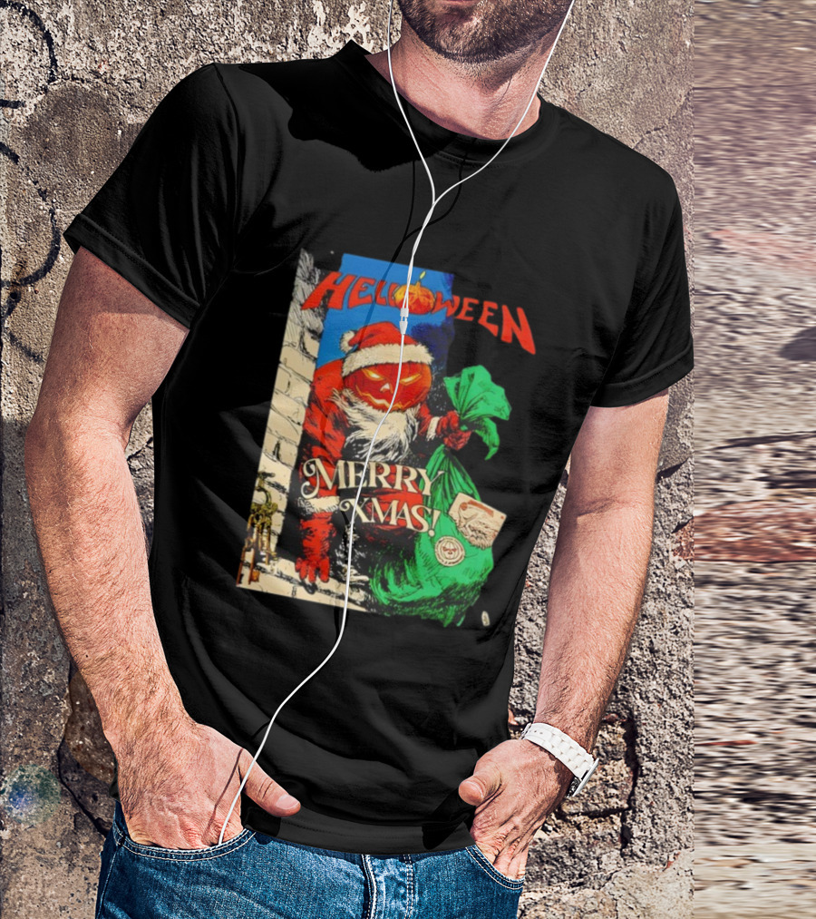 Helloween Merry Xmas Pumpkin Santa Halloween Christmas Fusion T-Shirt