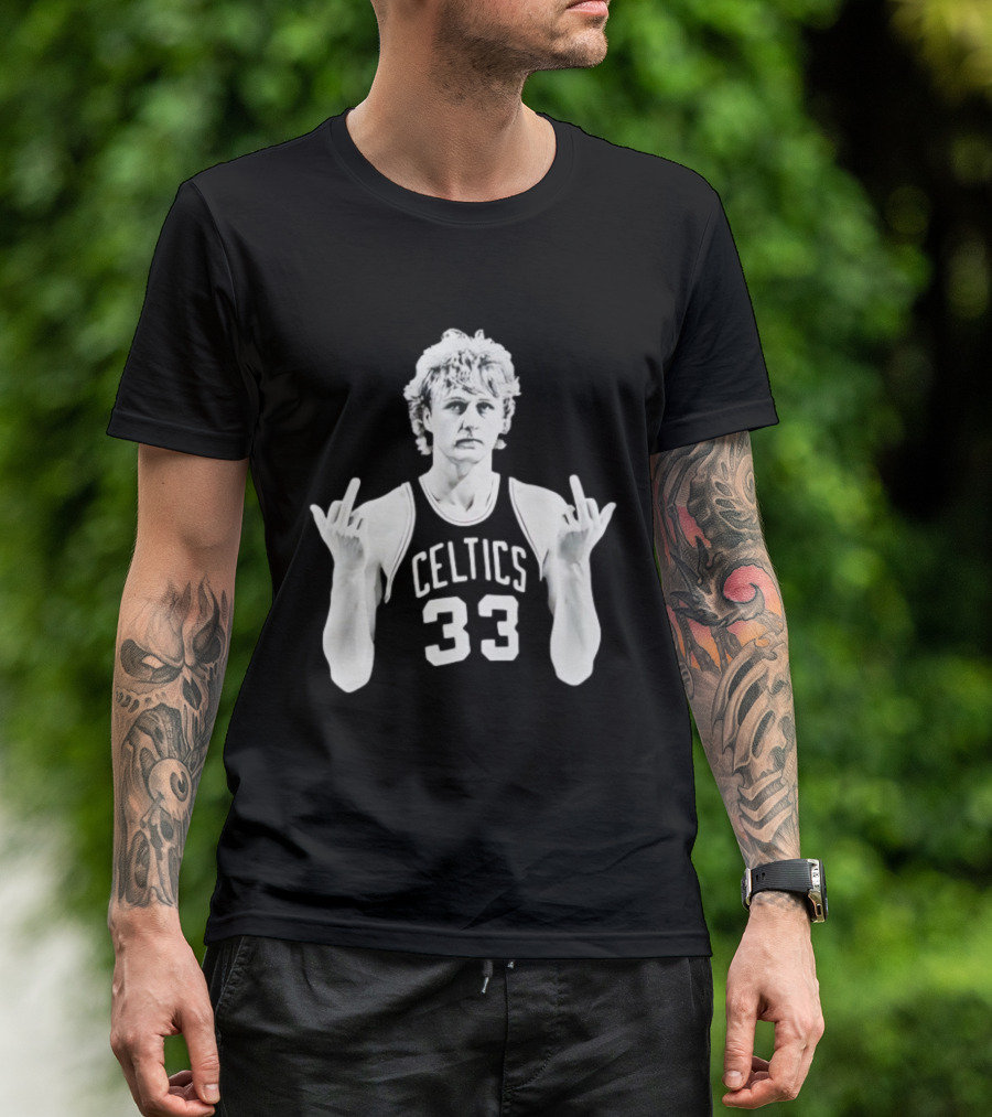 Larry Bird Celtics 33 Middle Finger Retro 90s Basketball Icon T-Shirt