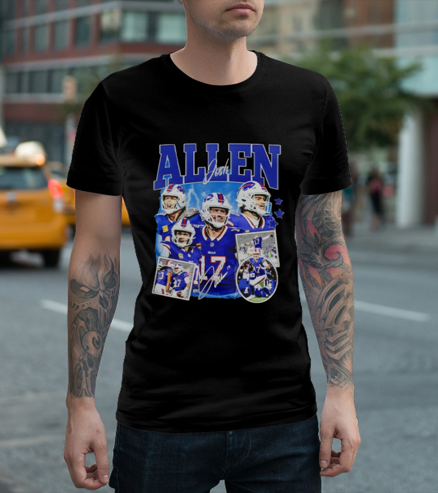 Josh Allen Buffalo Bills NFL Quarterback Signature Collage T-Shirt