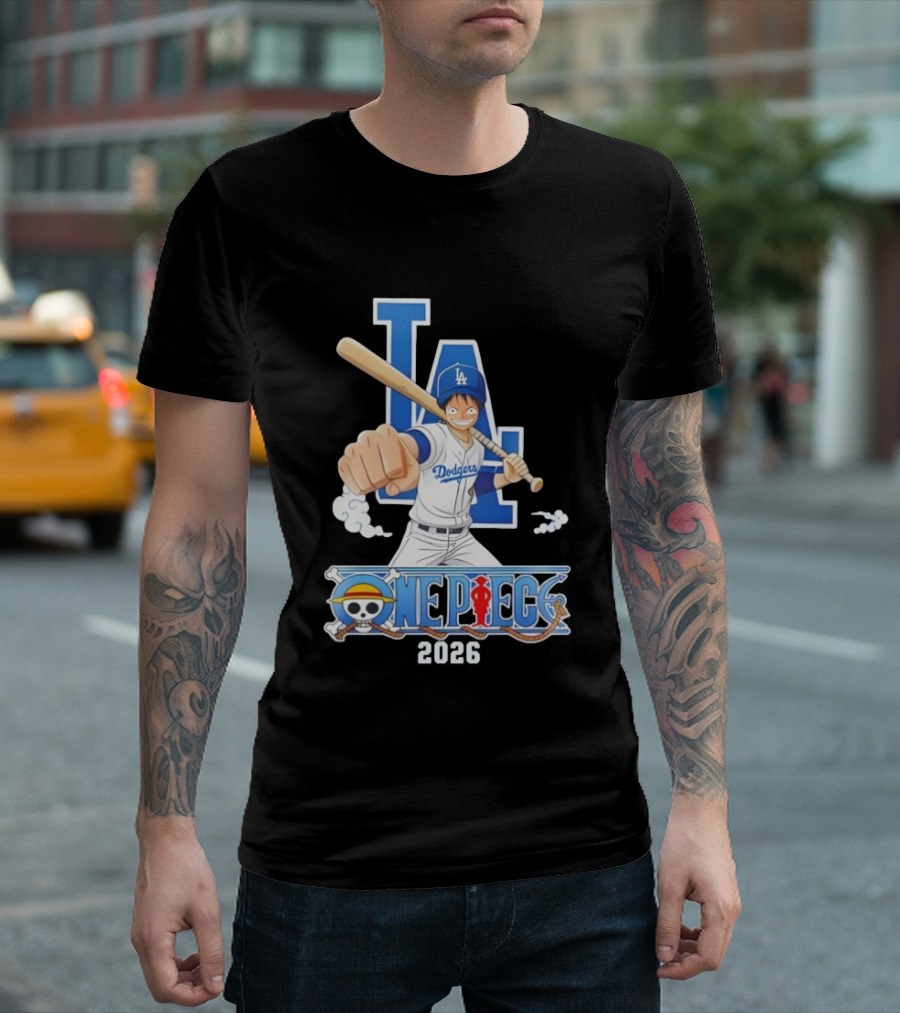 Los Angeles Dodgers One Piece Crossover 2026 Collaboration Luffy Baseball Theme T-Shirt