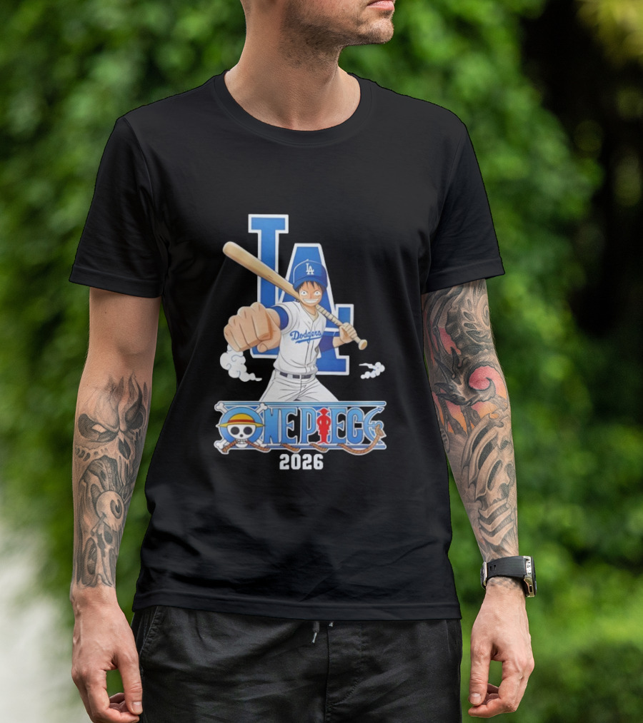 Los Angeles Dodgers One Piece Crossover 2026 Collaboration Luffy Baseball Theme T-Shirt