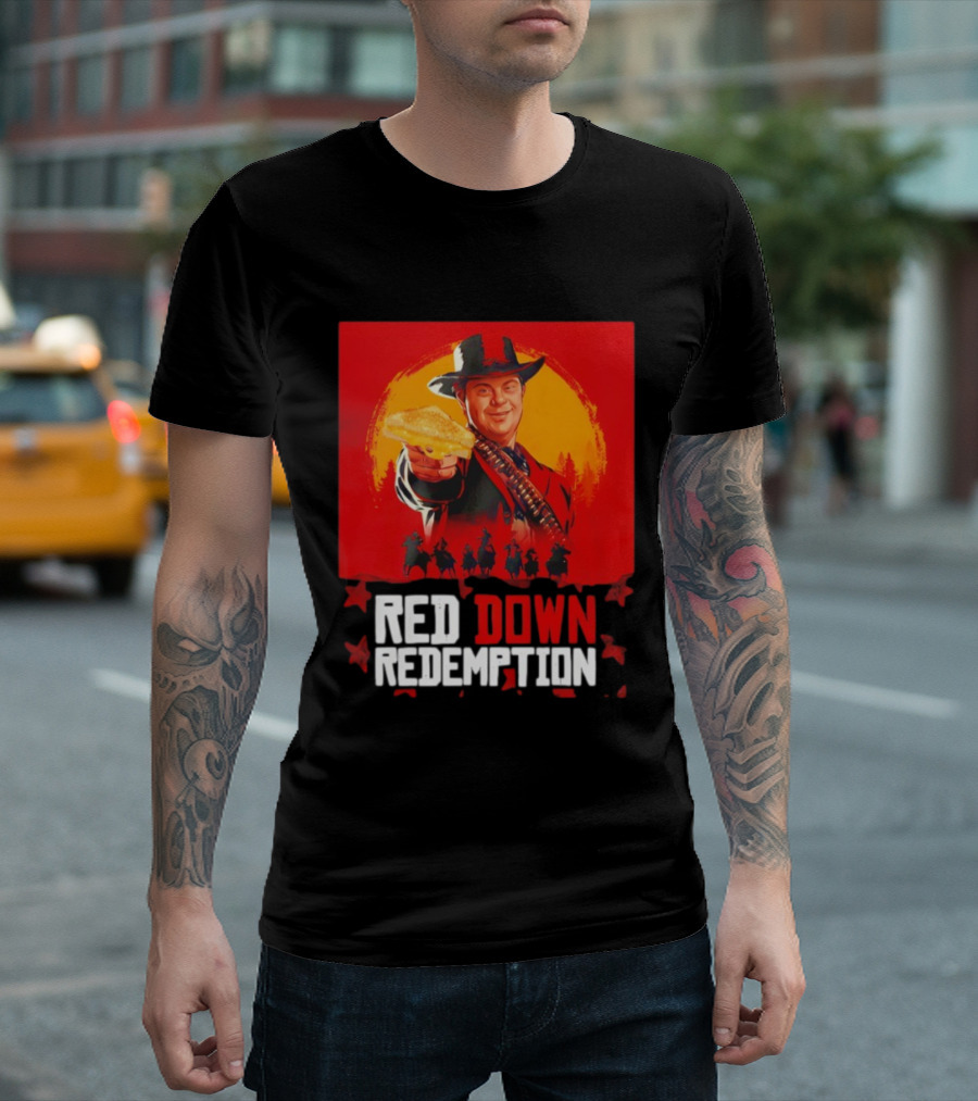 Red Down Redemption Cowboy Parody Toast Fun Graphic T-Shirt