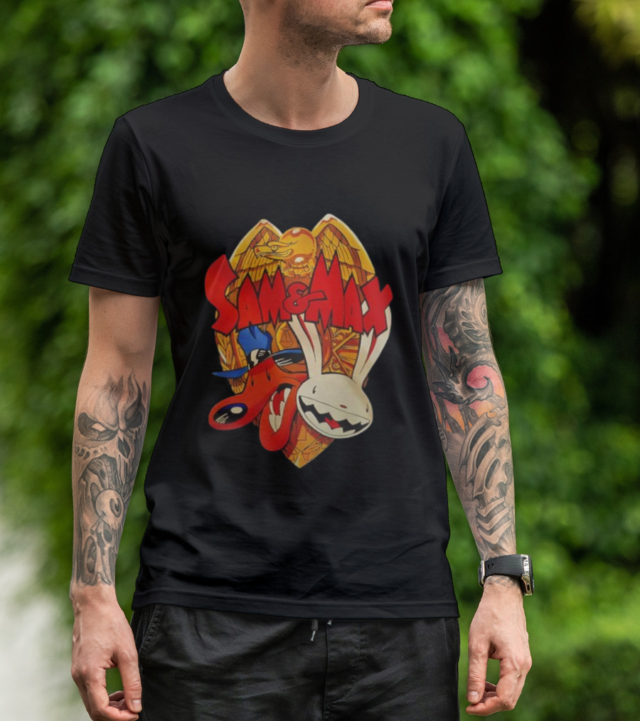 Sam & Max Freelance Police Badge Symbol With Cartoon Characters T-Shirt