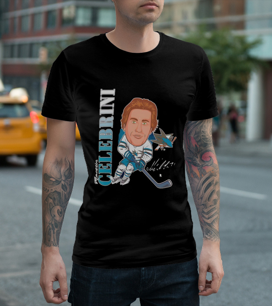 San Jose Sharks Macklin Celebrini #71 Big Head Signature Fanatics T-Shirt