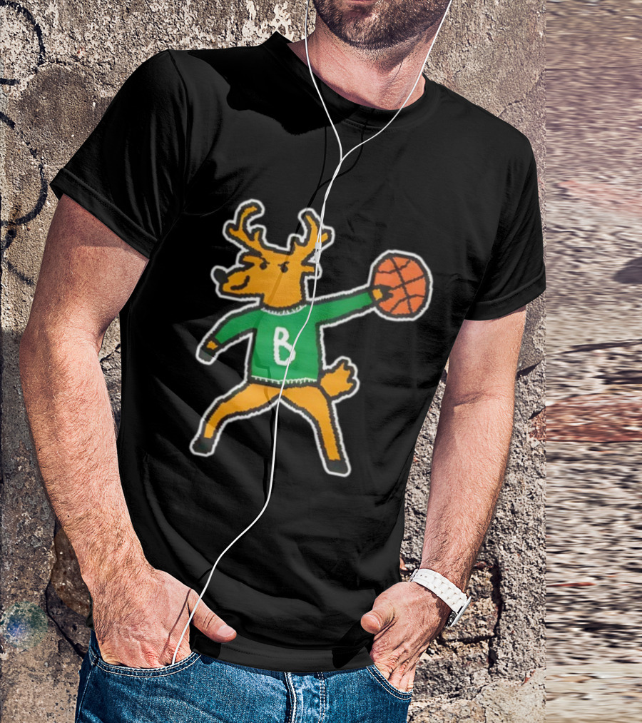 Milwaukee Bucks Vintage Mascot Deer With Basketball B Jersey T-Shirt