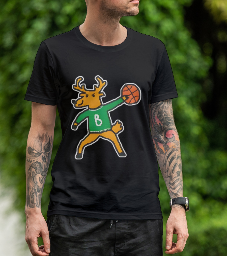 Milwaukee Bucks Vintage Mascot Deer With Basketball B Jersey T-Shirt
