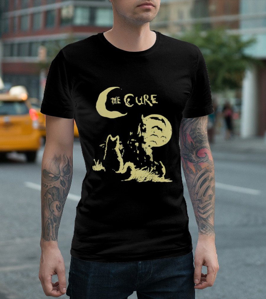 The Cure Cat Gothic Vintage Moonlit Night Scene T-Shirt