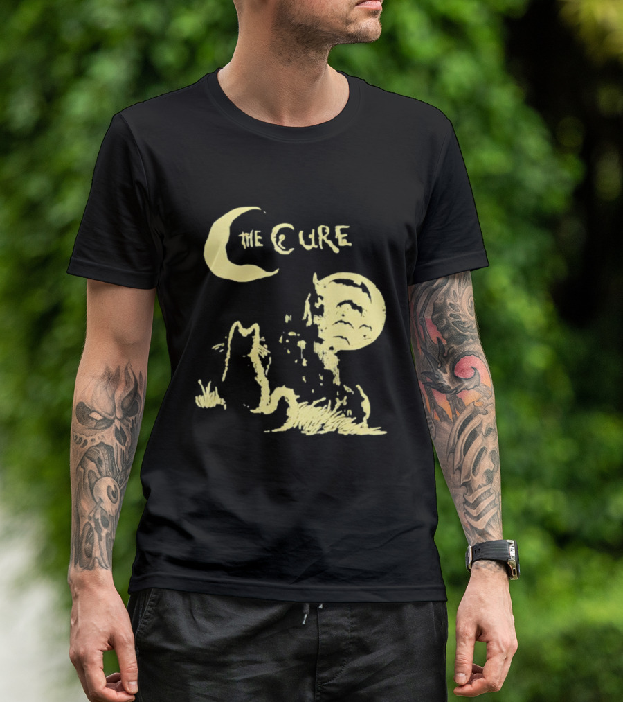 The Cure Cat Gothic Vintage Moonlit Night Scene T-Shirt
