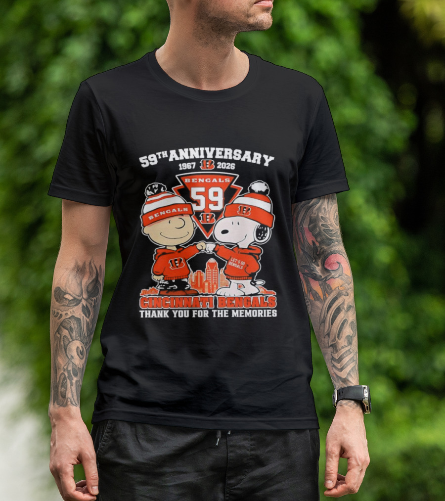 59th Anniversary 1967-2026 Bengals 59 Peanuts Cincinnati Bengals Thank You For The Memories T-Shirt