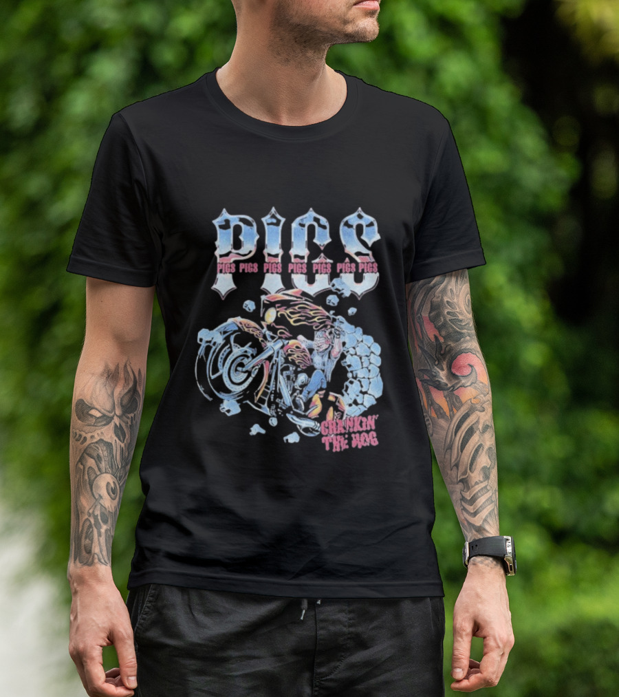 Pigs Pigs Pigs Crawkin’ The Hog Crankers Motor Biker Art T-Shirt