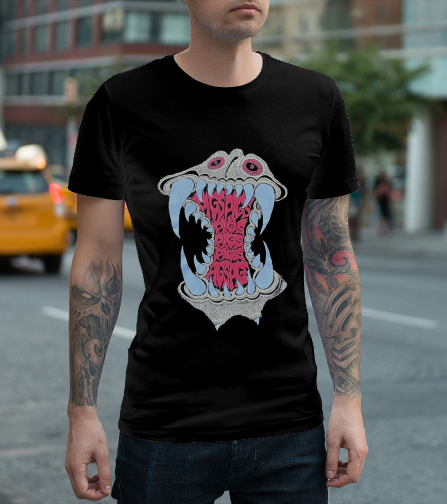 Pigsx7 Hippo Psychedelic Fang Mouth Design T-Shirt