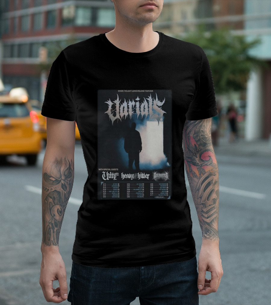 Varials Where The Light Leaves Release Tour 2026 With Special Guests Unity Heavy Hitter Dates And Locations T-Shirt