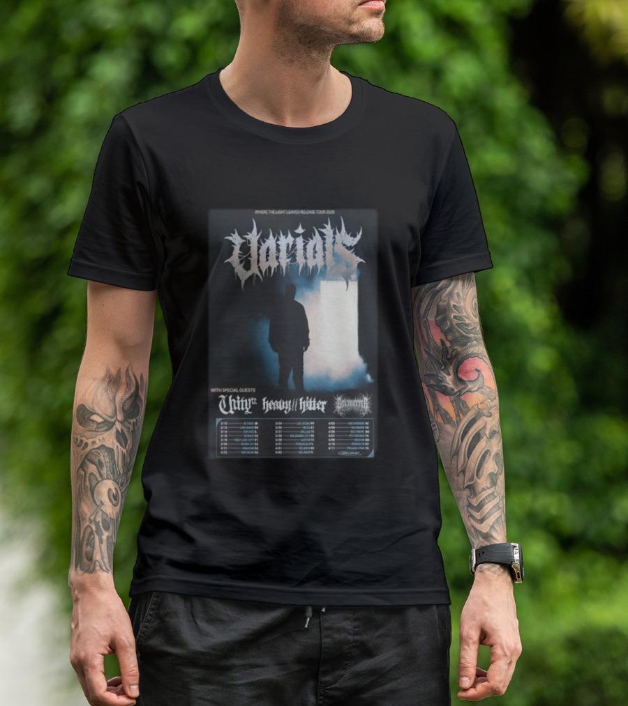 Varials Where The Light Leaves Release Tour 2026 With Special Guests Unity Heavy Hitter Dates And Locations T-Shirt