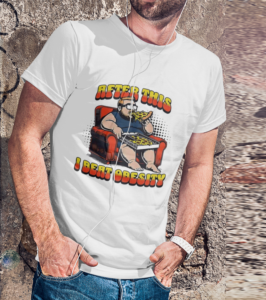 After This I Beat Obesity Pizza Eating Caricature T-Shirt