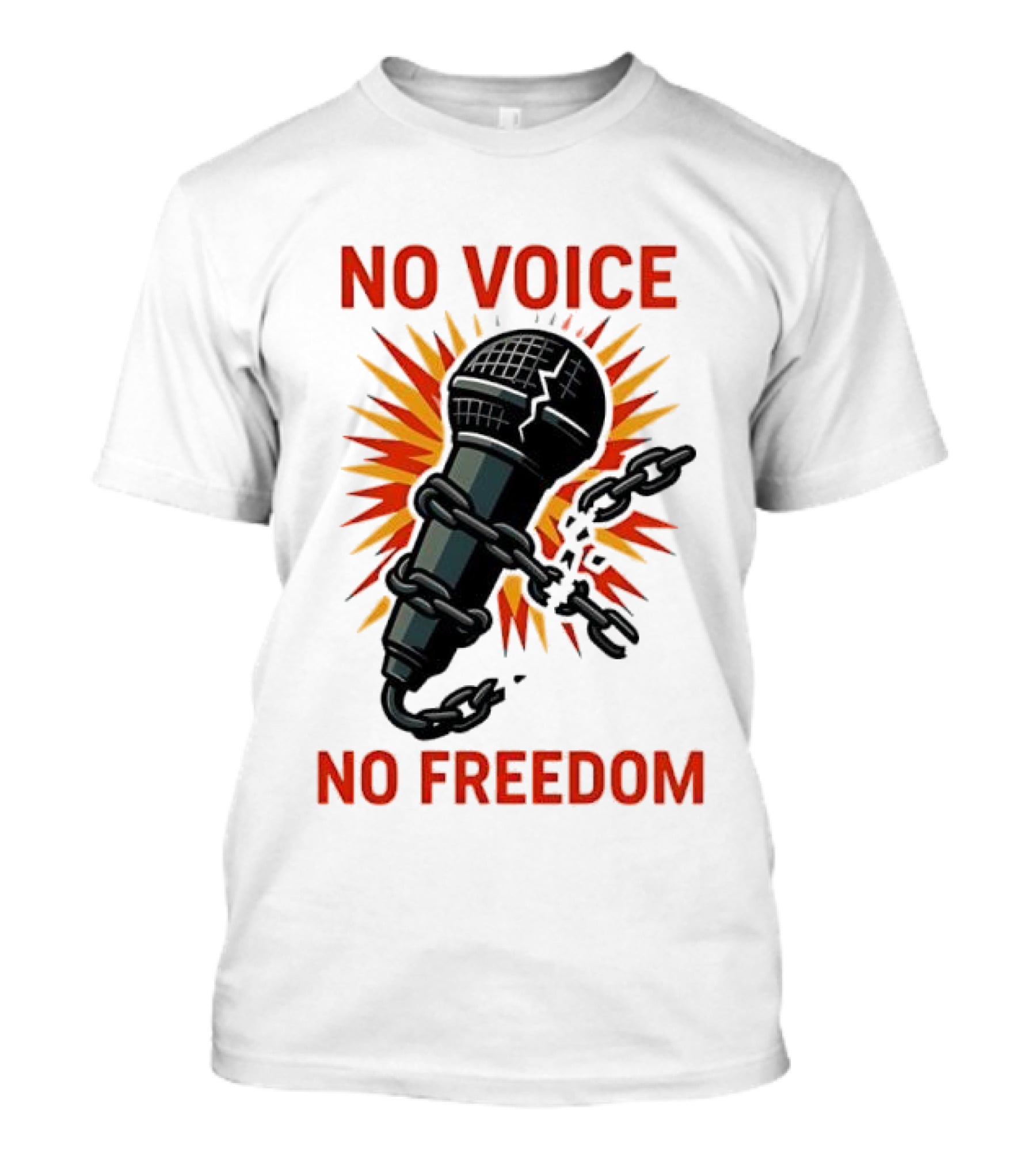 No Voice No Freedom Microphone And Chain Graphic T-Shirt