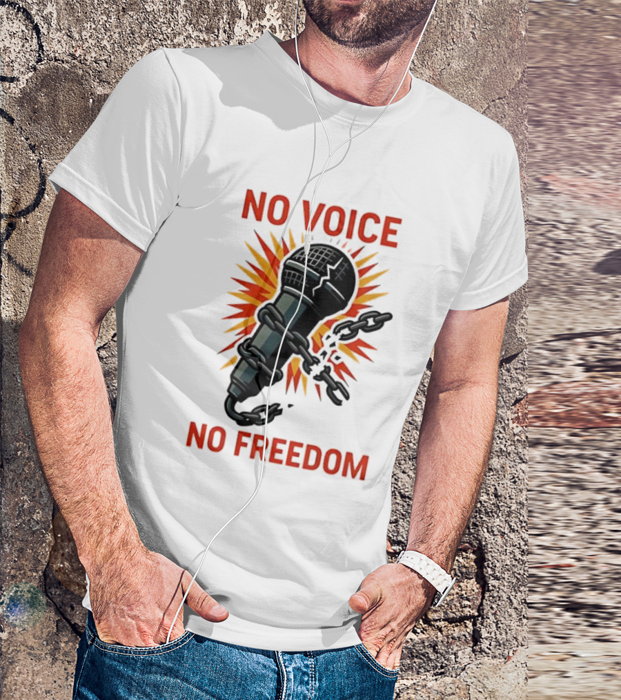 No Voice No Freedom Microphone And Chain Graphic T-Shirt