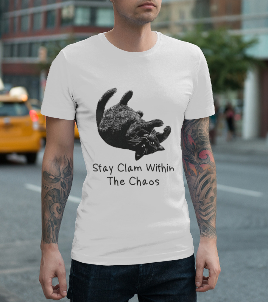Stay Calm Within The Chaos Cat Pawsitive Vibes Black Feline T-Shirt