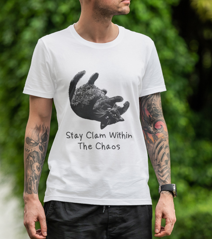 Stay Calm Within The Chaos Cat Pawsitive Vibes Black Feline T-Shirt