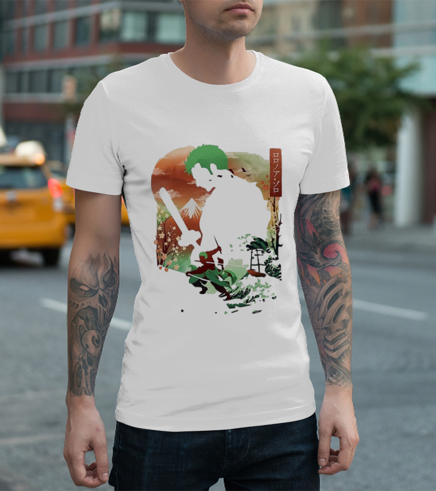 Roronoa Zoro One Piece Ukiyo-e Lunar New Year Silhouette Art Japanese Style T-Shirt