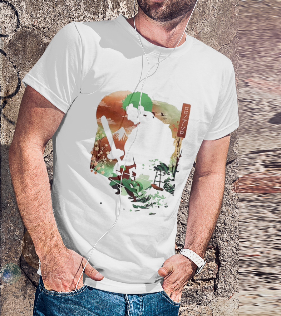 Roronoa Zoro One Piece Ukiyo-e Lunar New Year Silhouette Art Japanese Style T-Shirt