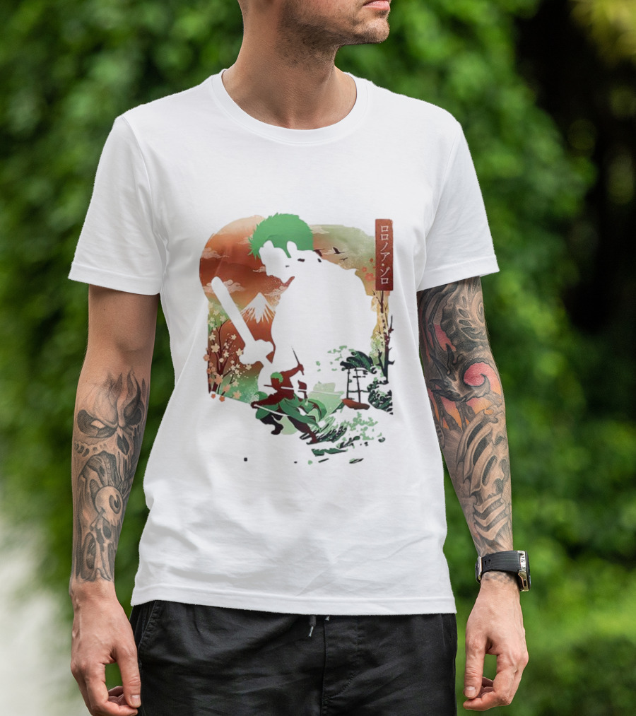 Roronoa Zoro One Piece Ukiyo-e Lunar New Year Silhouette Art Japanese Style T-Shirt