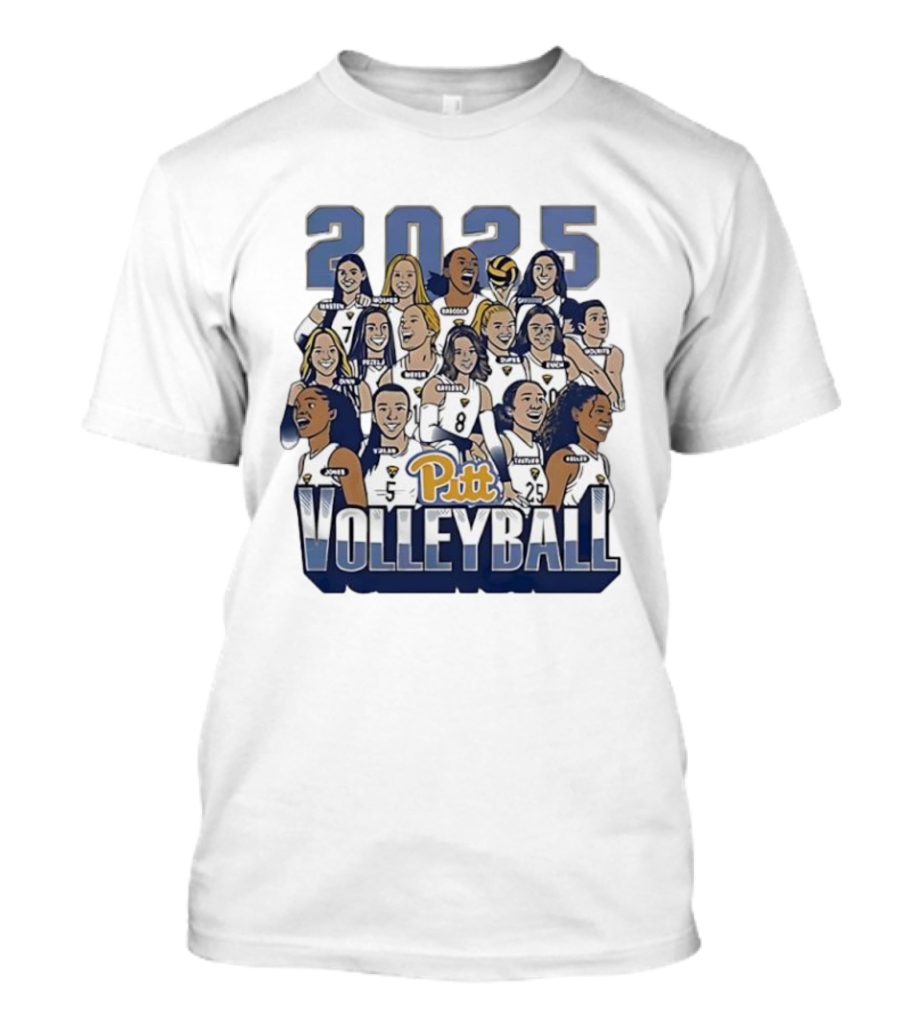 Pitt Volleyball 2025 Pittsburgh Panthers Team Caricature T-Shirt